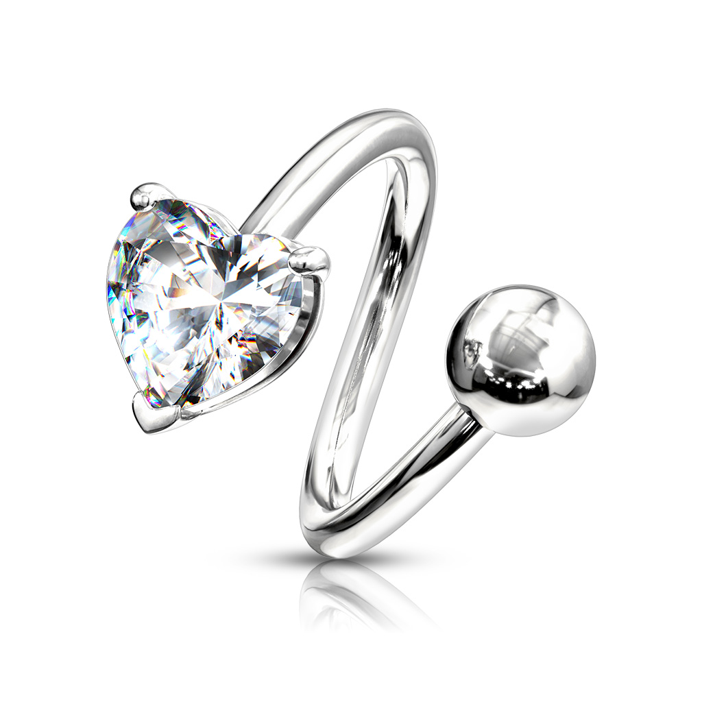 Argola torcida com pedra de diamante em formato de coração 