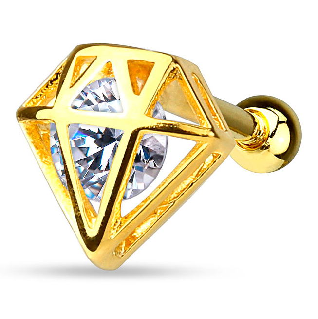 Orelha piercing desenho de diamante com gema de cristal