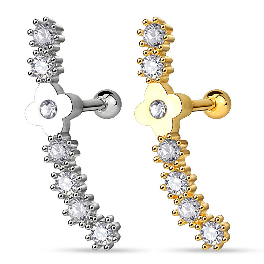 Hélice piercing com uma longa linha de pedras
