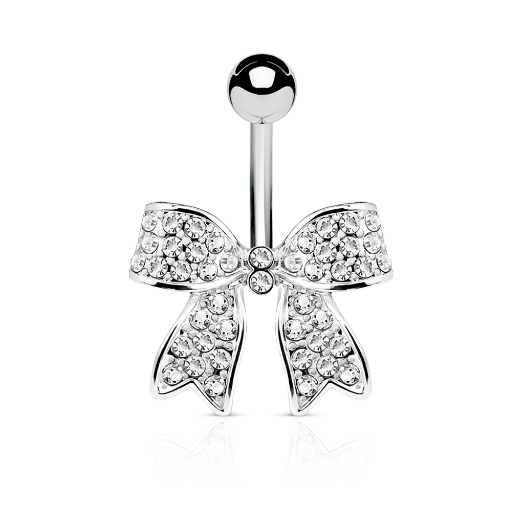 Umbigo piercing com laço e brilhantes incrustados
