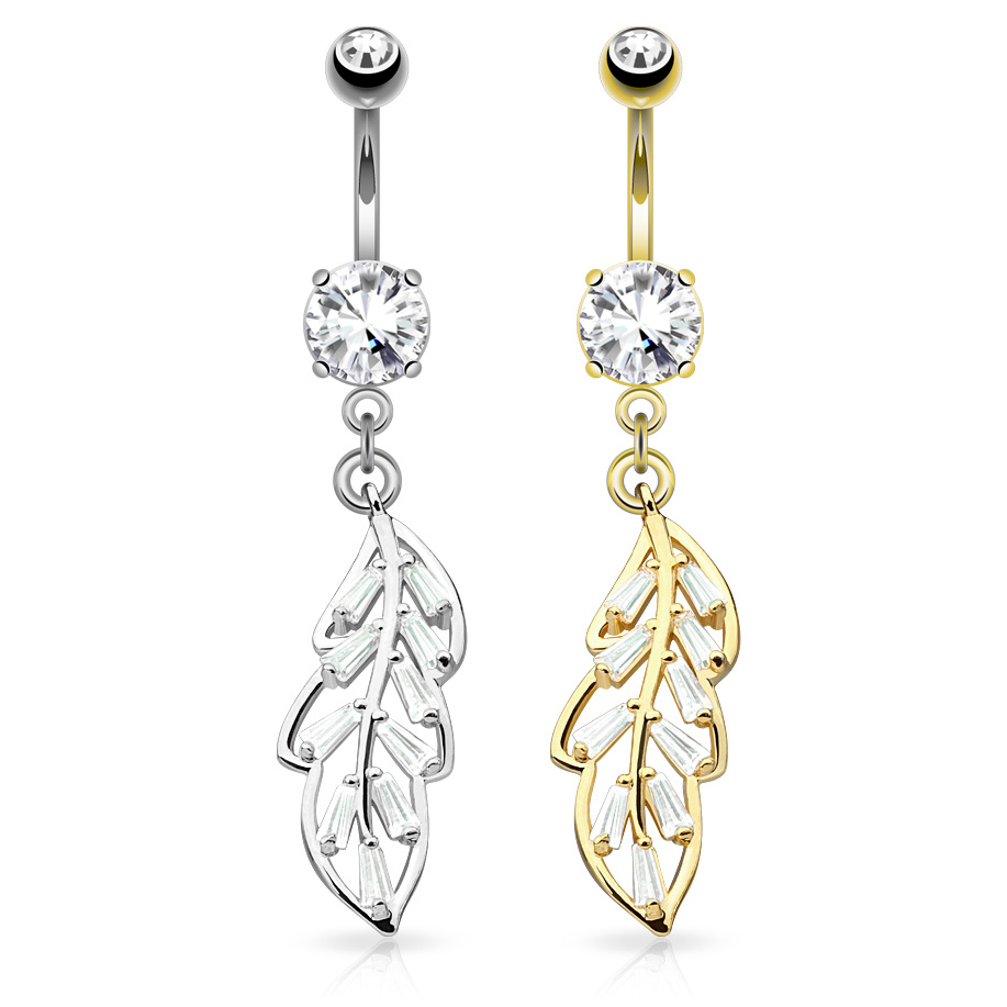 Umbigo piercing com pendente de folha de pedra