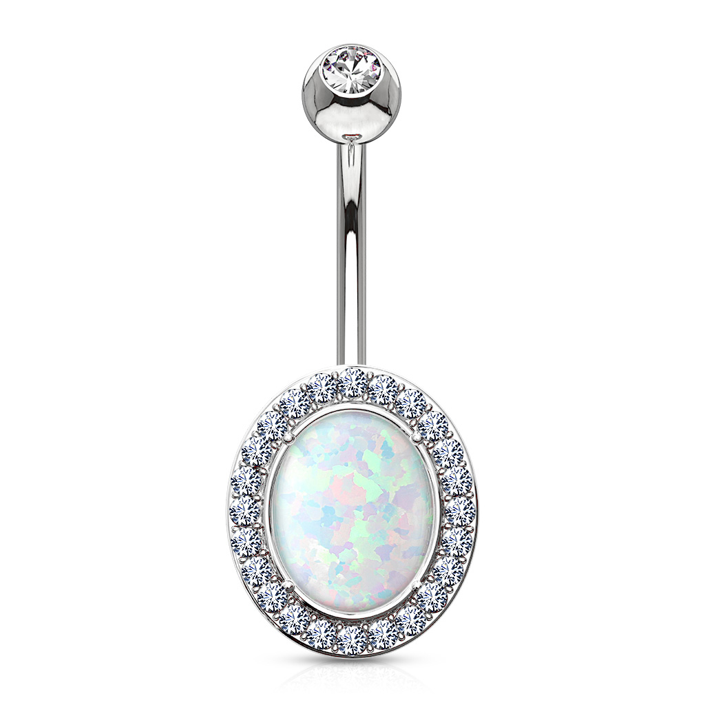 Umbigo piercing de ouro 14 quilates com uma pedra opala grande