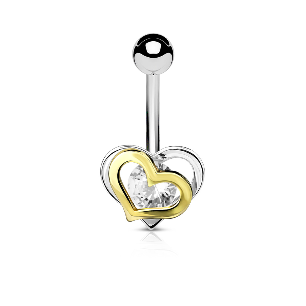 Umbigo piercing com zirconia e duplo coração
