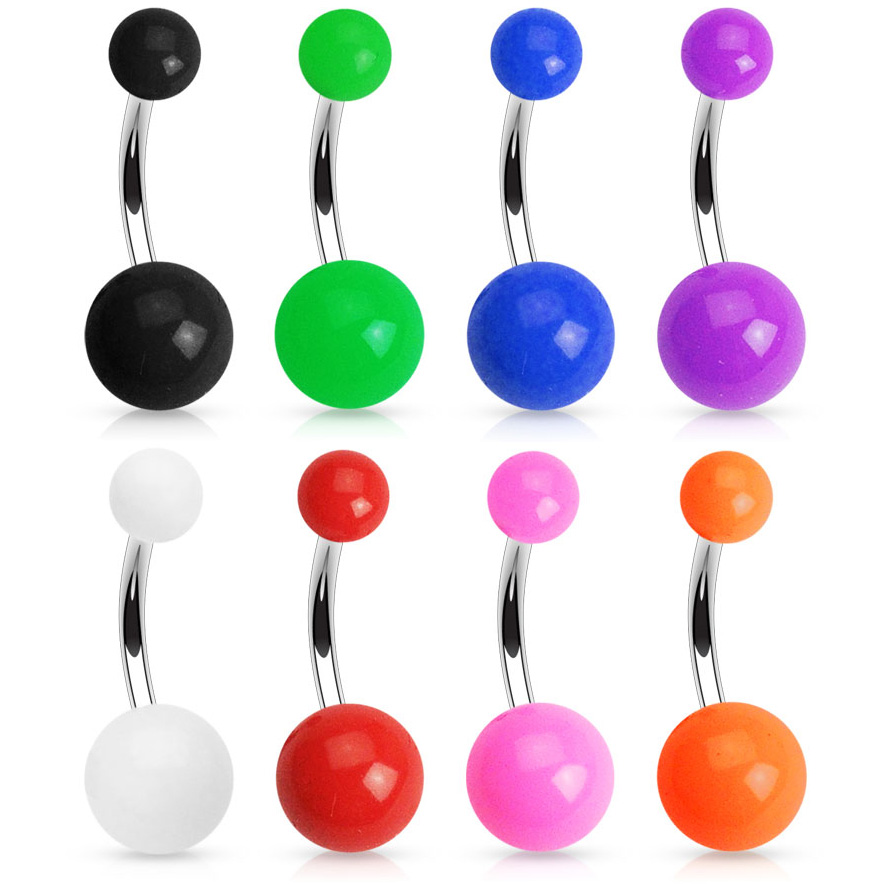 Umbigo piercing com bolas de acrílico em várias cores