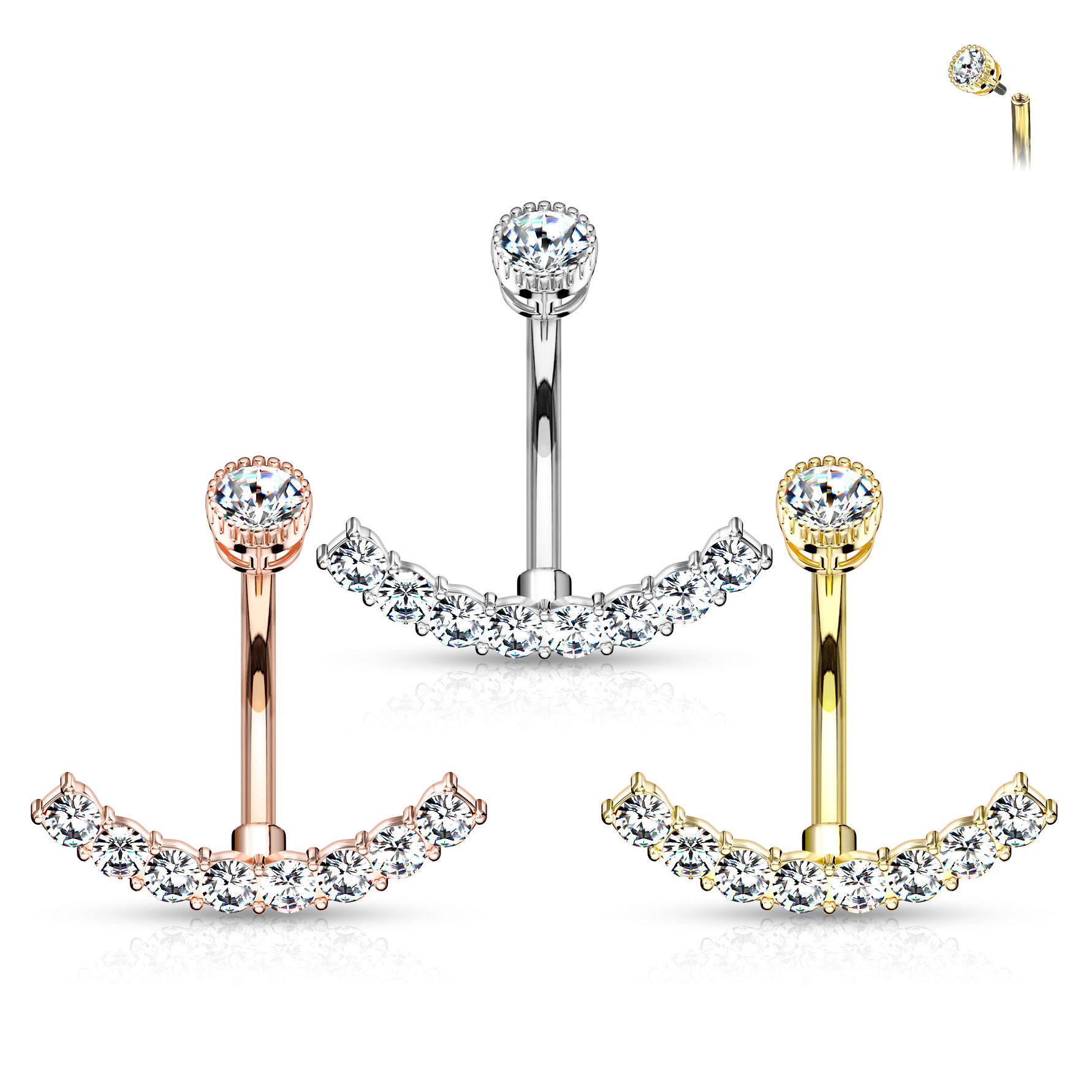 Umbigo piercing com linha de pedra curvada