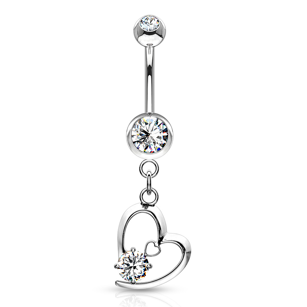 Umbigo piercing com corações e pedras