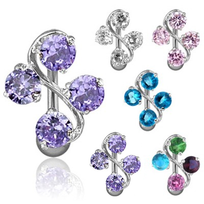 Umbigo piercing com quatro pedras alternadas