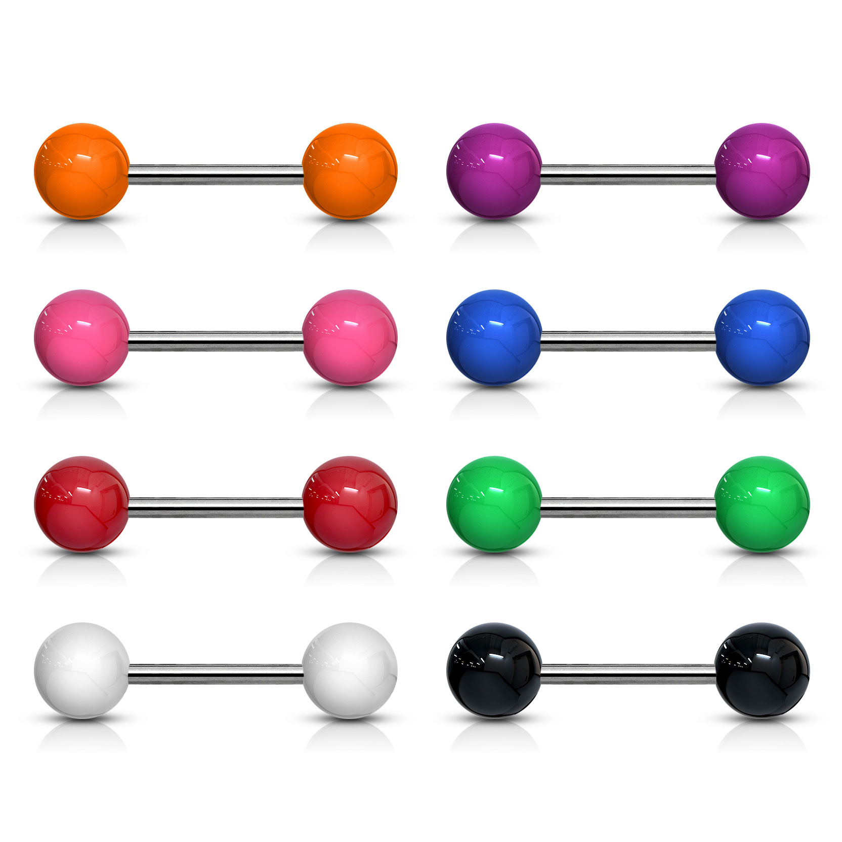 Barbell para a língua em titânio com bolas acrílicas em várias cores