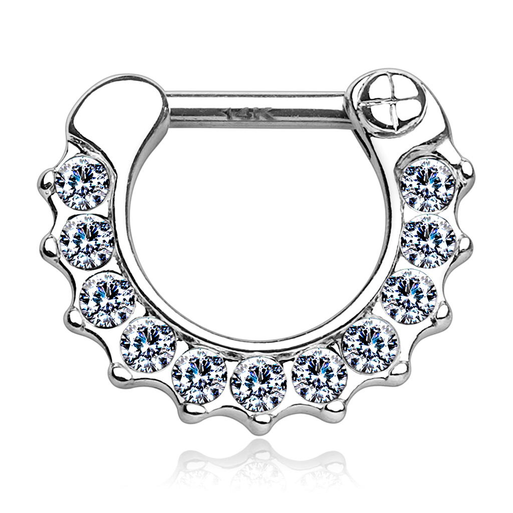 Septo piercing de ouro 14 quilates com cantos de pedra