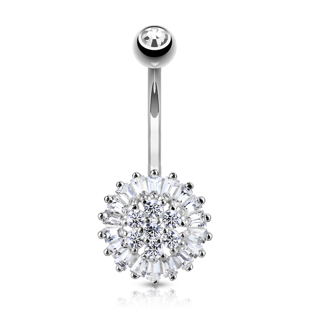 Umbigo piercing em ouro de 14 quilates com flor grande e brilhantes
