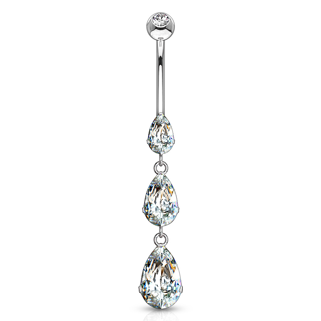 Umbigo piercing em ouro de 14 quilates com brilhantes em forma de lágrima